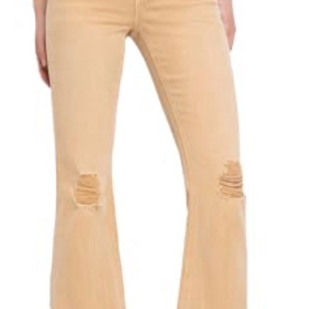 VERVET women's DEW DROP FLARE JEANS DENIM TAN V3029 High rise stretch raw hem 31 - Picture 4 of 10